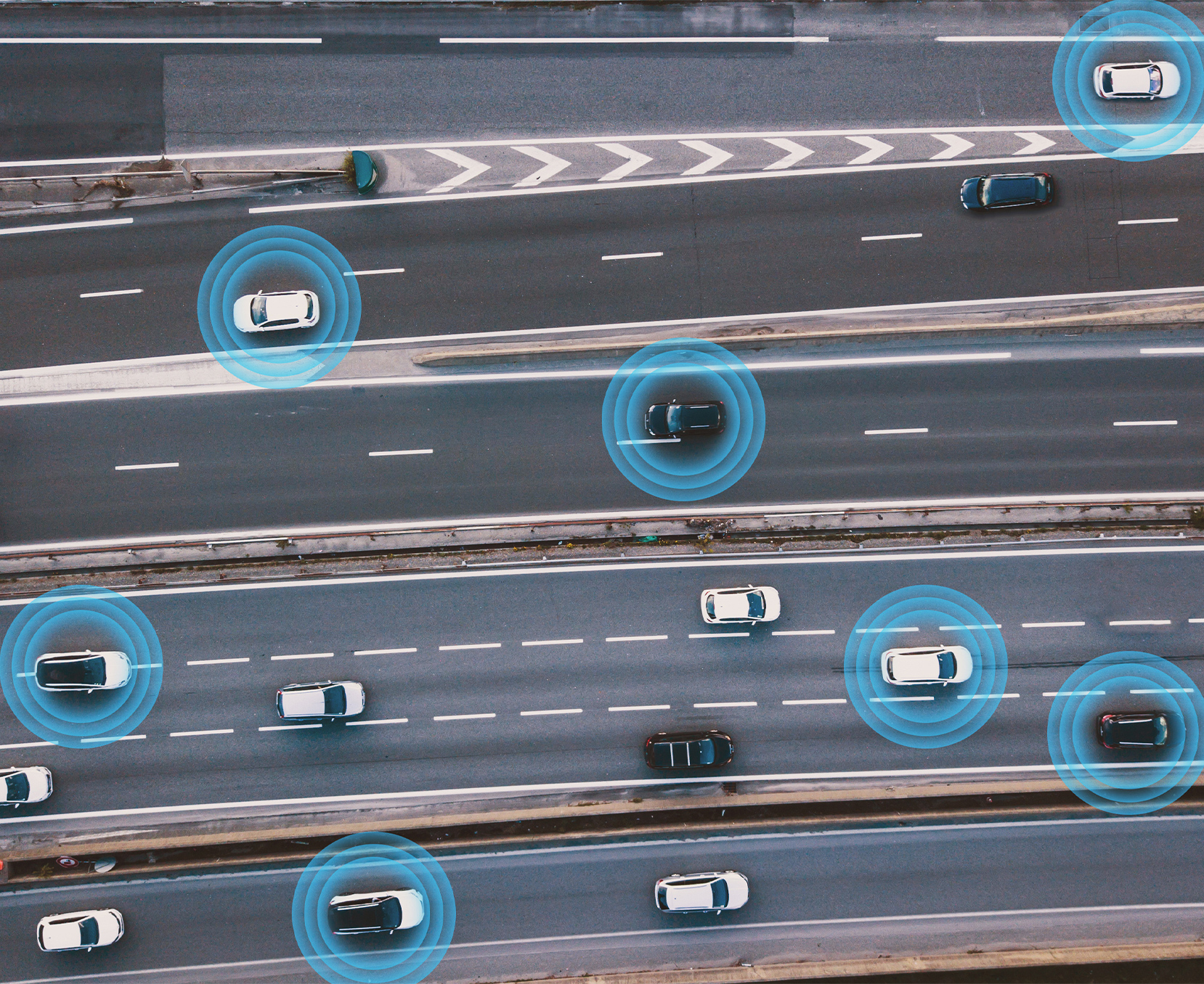 a aerial view of cars on a road
