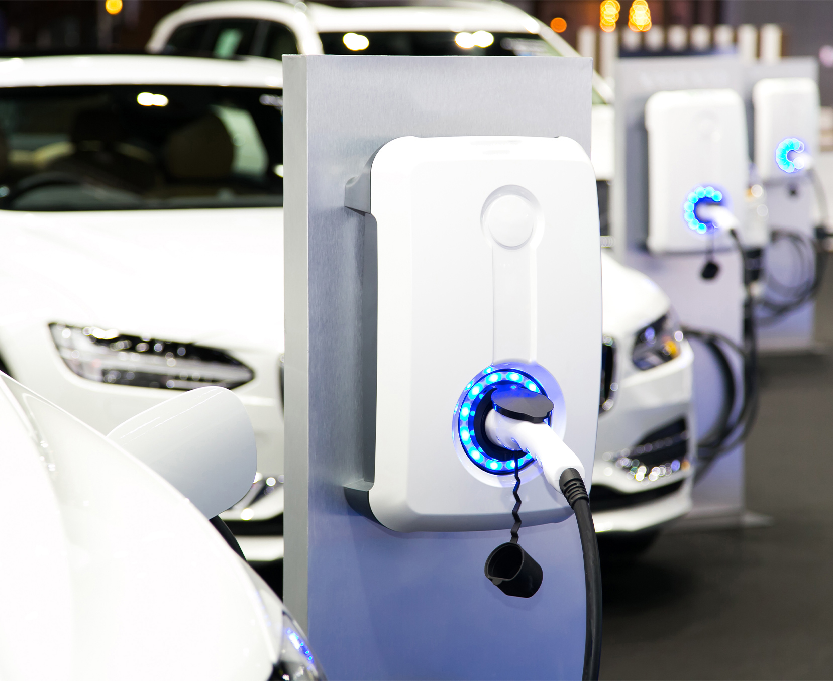a white car charging station