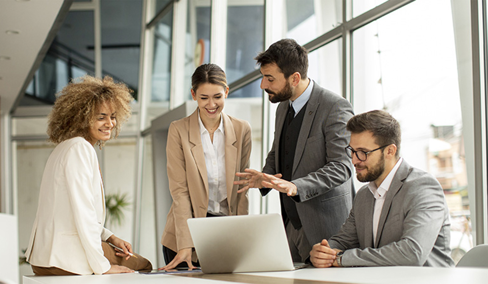 a group of people in a meeting