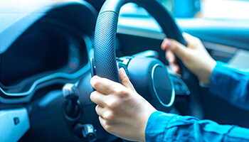 a person holding a steering wheel