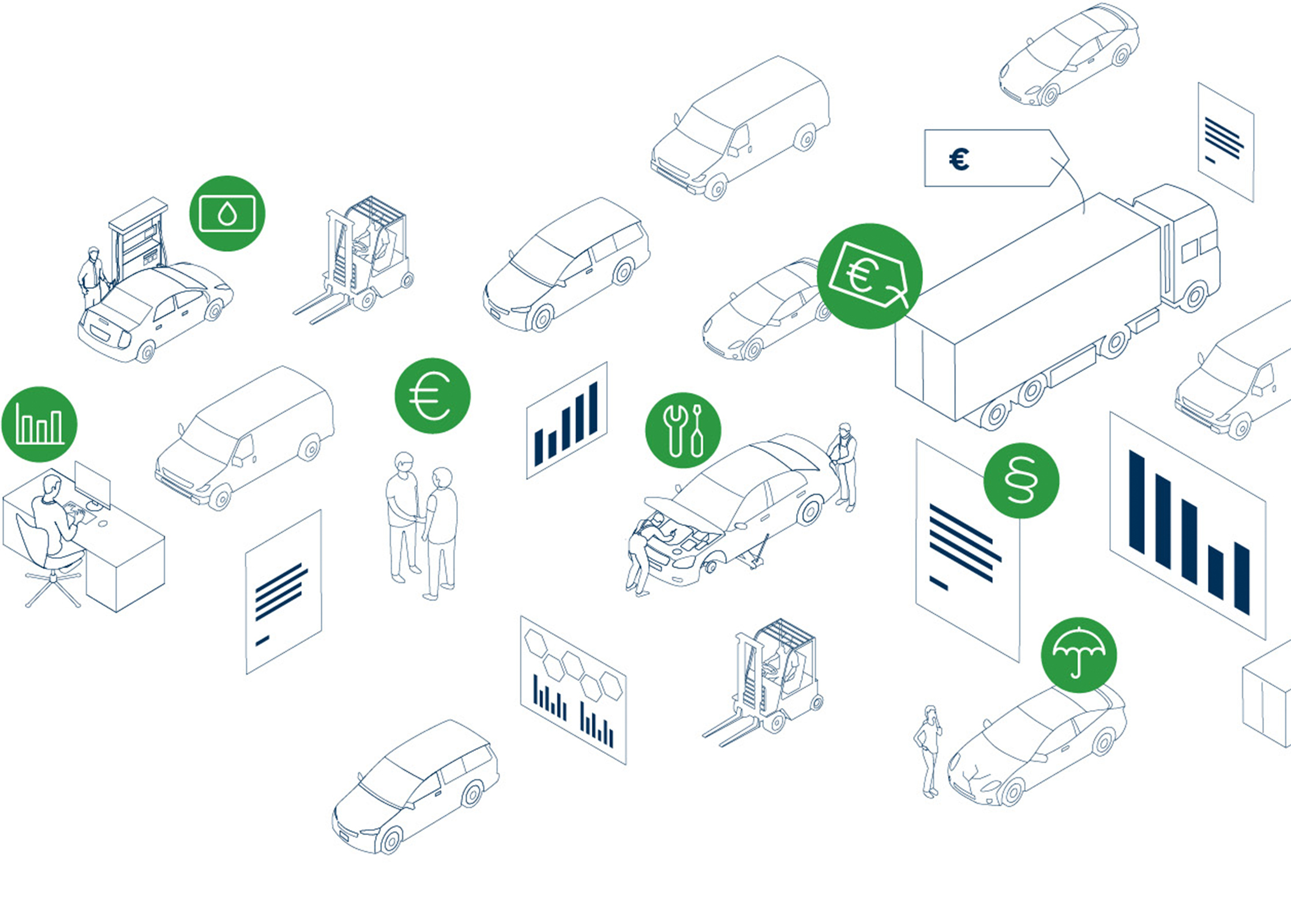 a group of cars and trucks