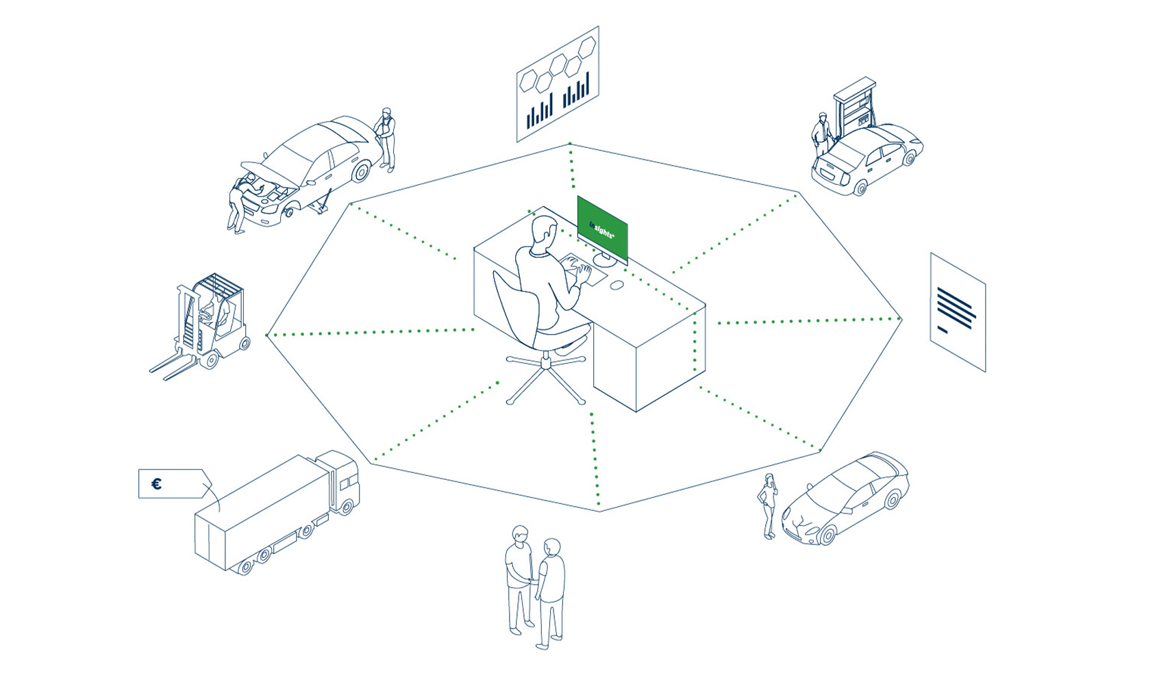 a drawing of a man sitting at a desk