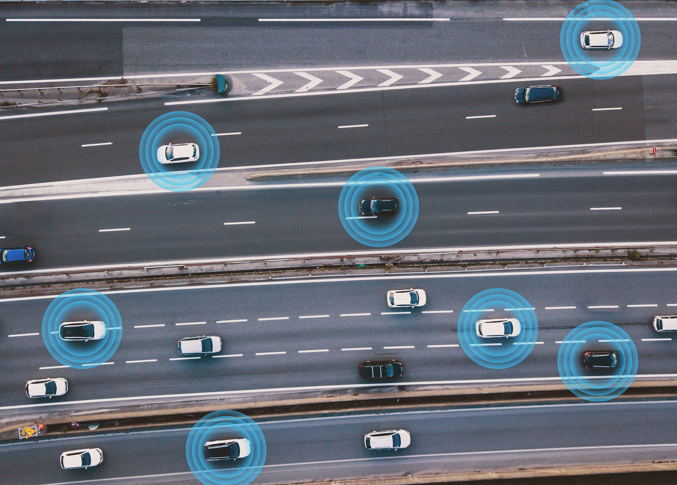 a aerial view of cars on a road