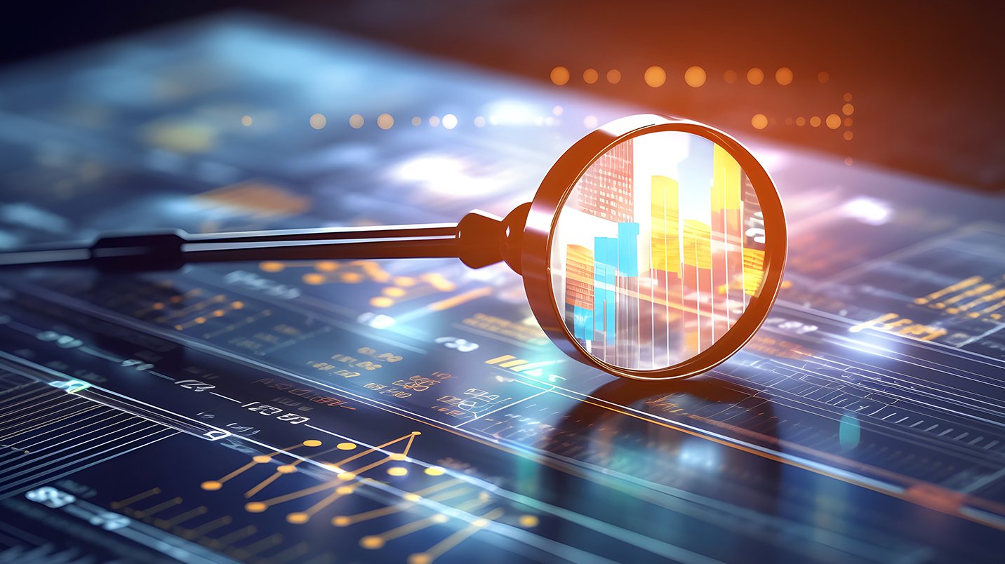 a magnifying glass on a graph