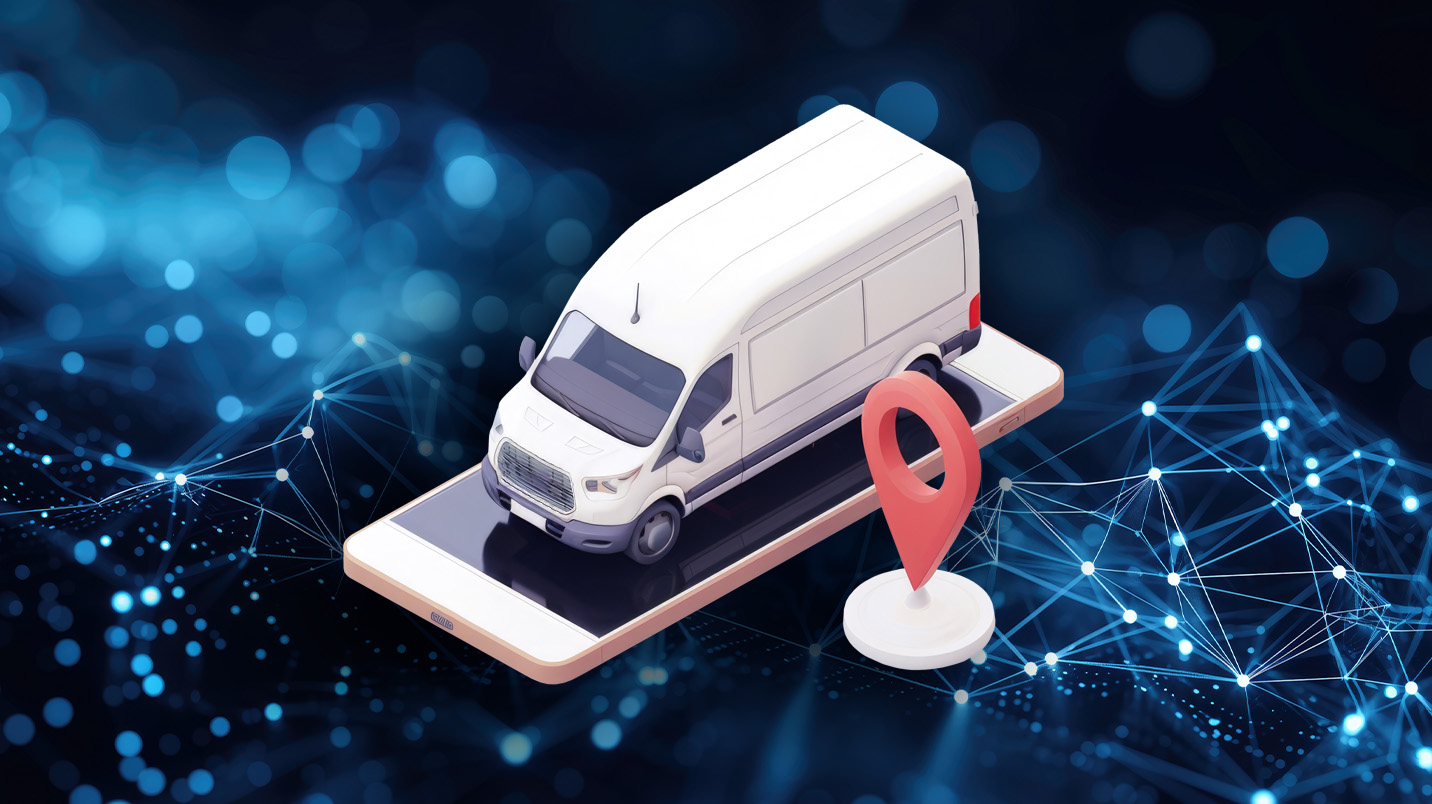 a white van on a cell phone