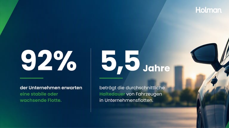 Unternehmensflotten: 92 % erwarten eine stabile oder wachsende Flotte bei durchschnittlich 5,5 Jahren Haltedauer.