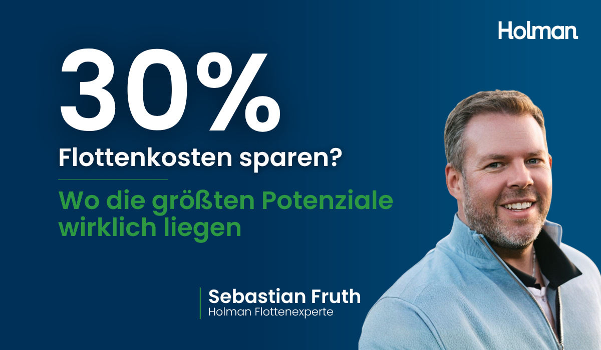On-Demand-Webinar von Holman: Flottenexperte Sebastian Fruth erklärt anhand realer Fuhrparkdaten, wo Unternehmen die größten Einsparpotenziale identifizieren und Flottenkosten nachhaltig reduzieren können.