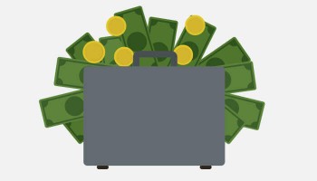 Cash flowing out of a briefcase