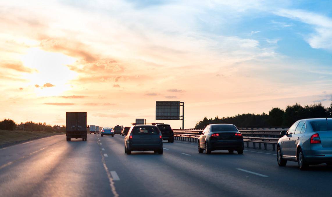 Vehicles driving on a highway