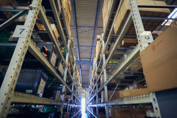 a warehouse with many shelves