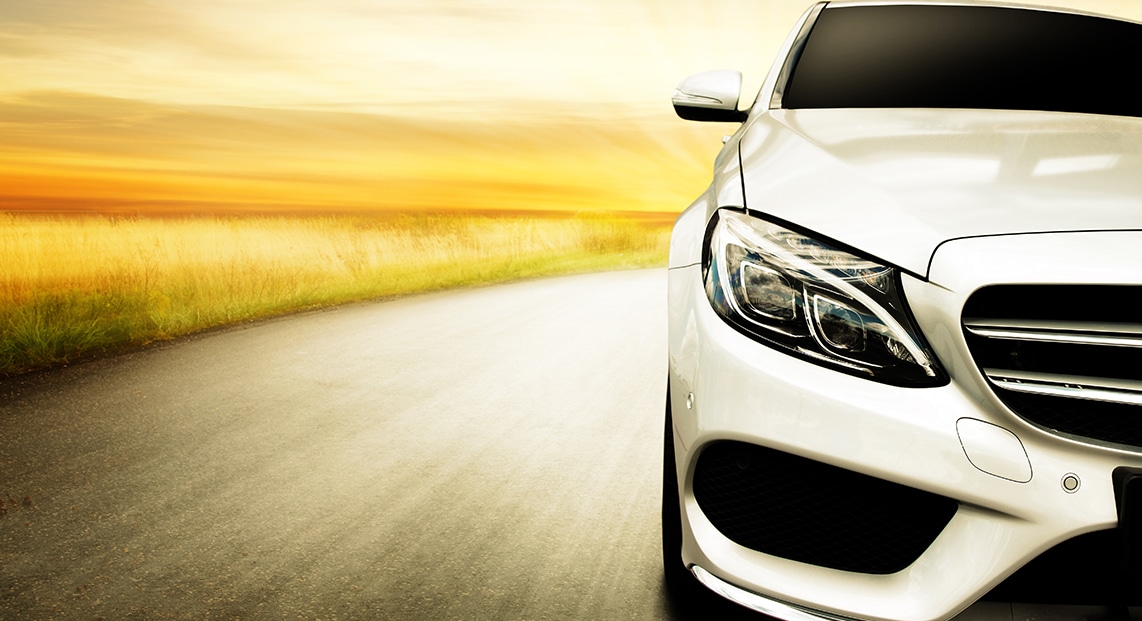 a white car on a road