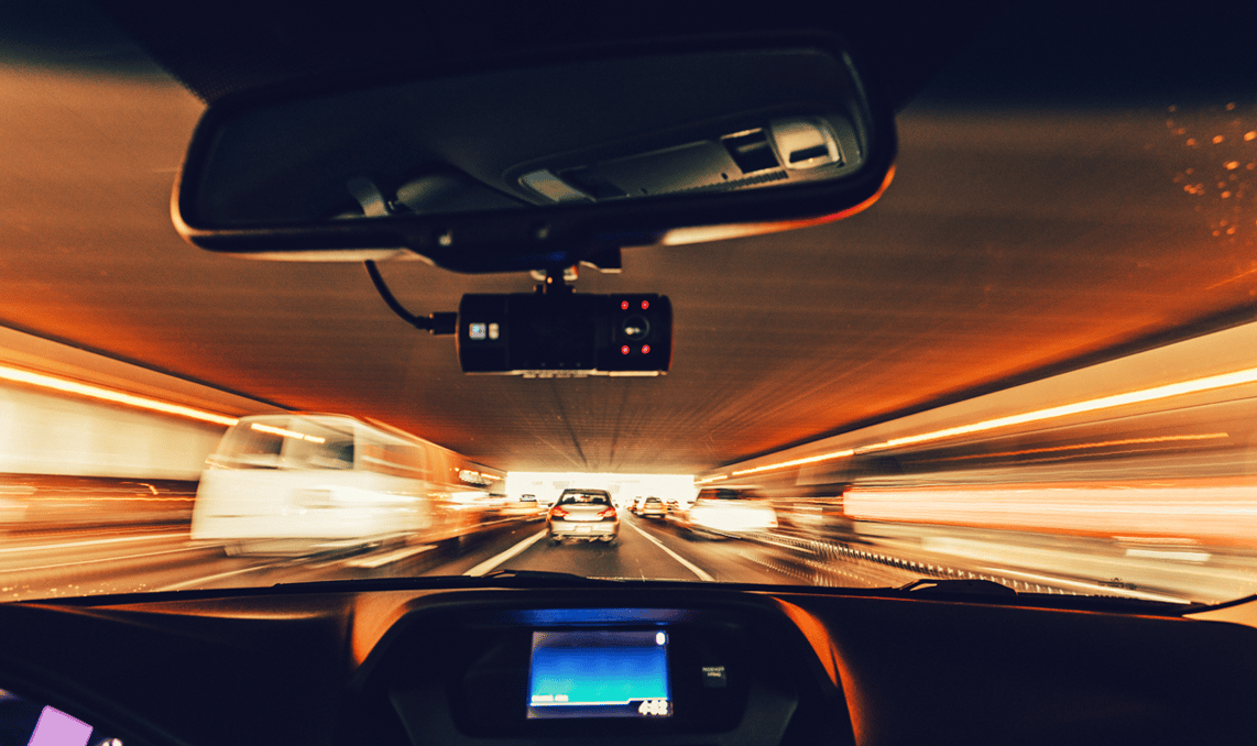 a view from inside a car of a tunnel