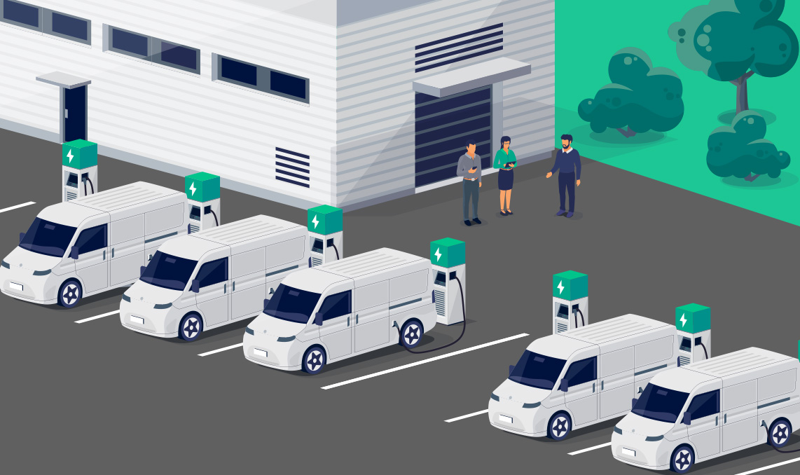 a group of people standing next to a white van