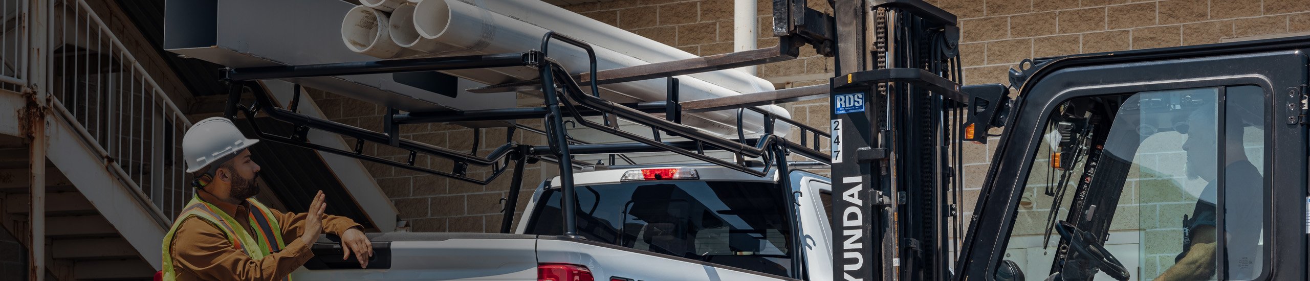 a truck with a rack on top of it