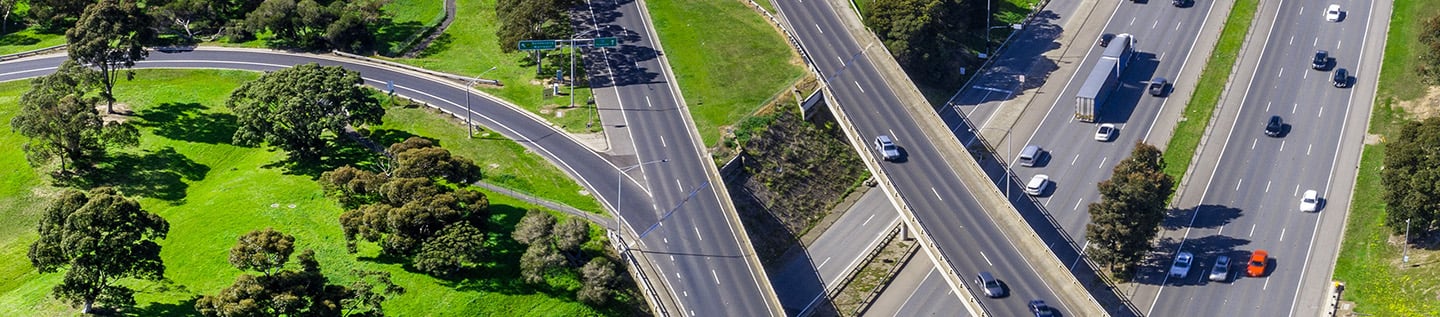 an aerial view of a road intersection