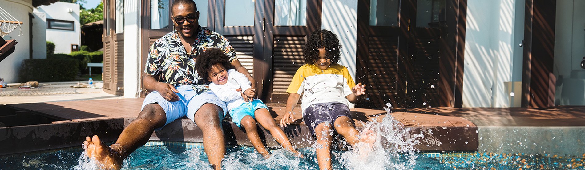 a group of people playing in a pool