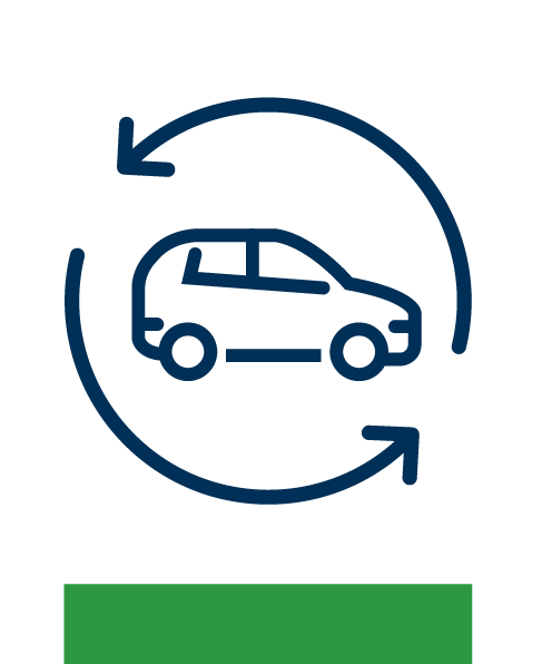 a car with a circular arrow