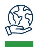 Blue icon of a hand holding a globe.