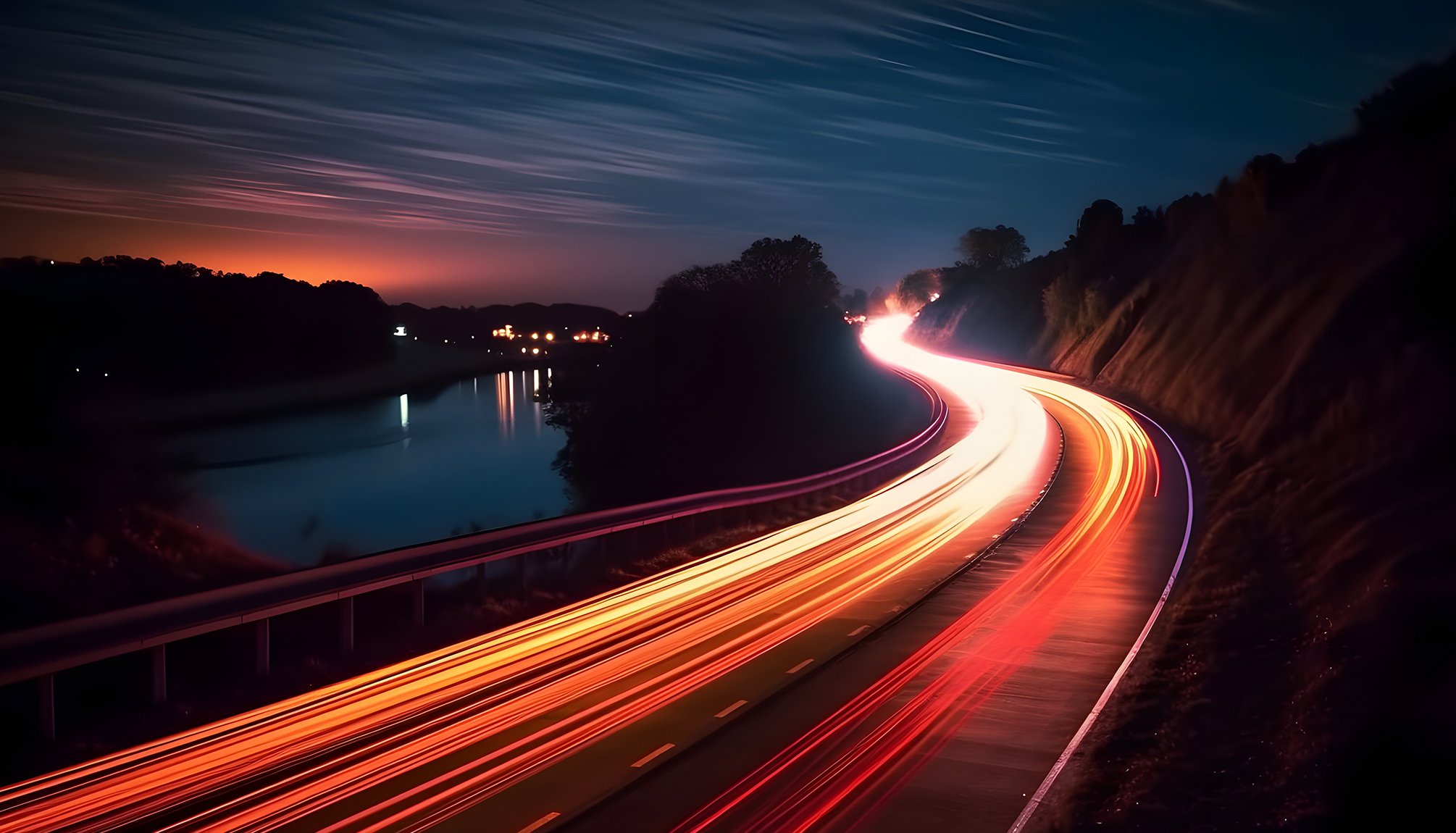 a road with light trails on it