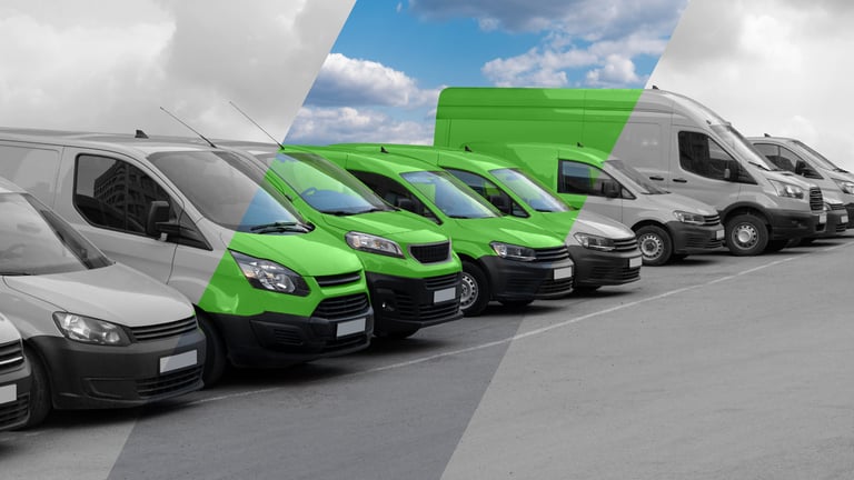 a row of parked work vans