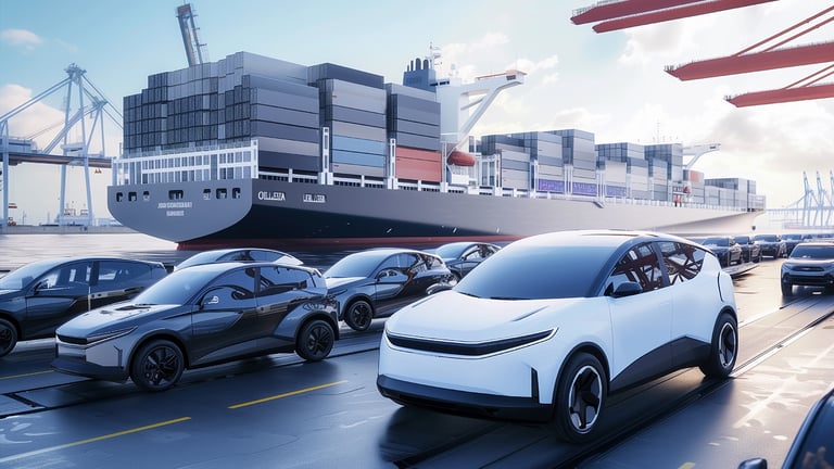 futuristic fleet driving on multiple lane road