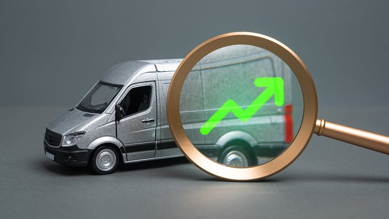 Van with growth trend illustration