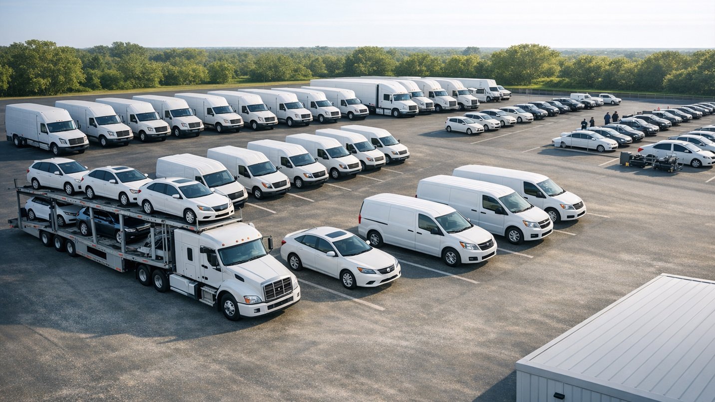 Fleet of vehicles in organized parking