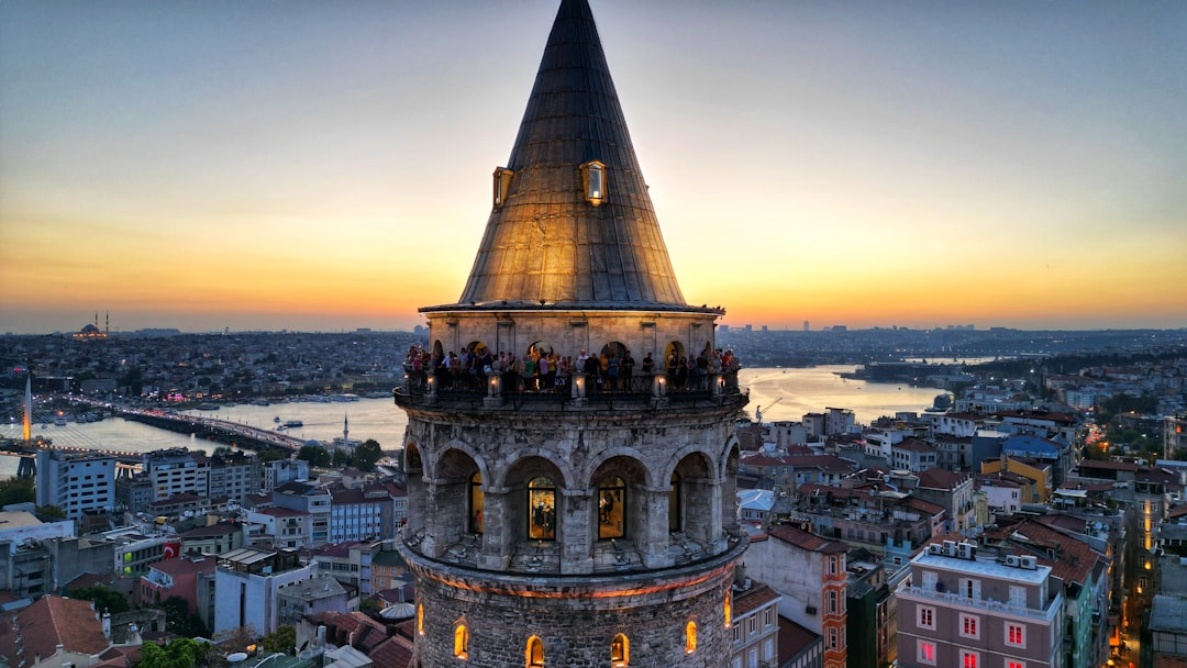 Galata Tower in Istanbul with the Golden Horn and city skyline in the background