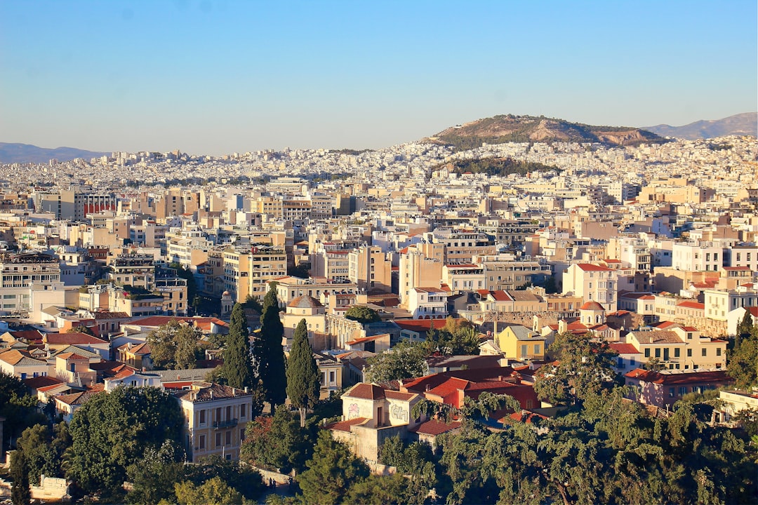 Night view of Athens city from Lycabettus Hill with the illuminated Acropolis