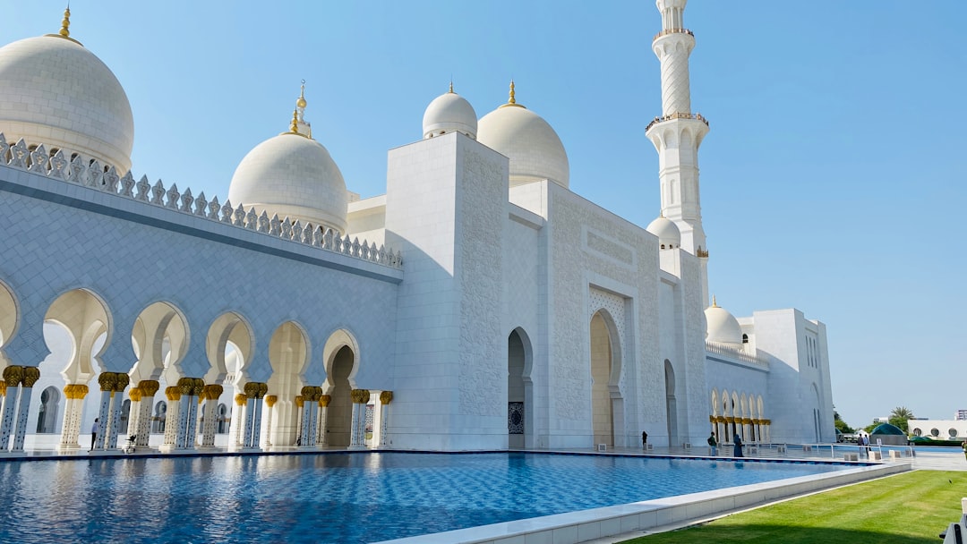 Interior of the Sheikh Zayed Grand Mosque with large chandelier