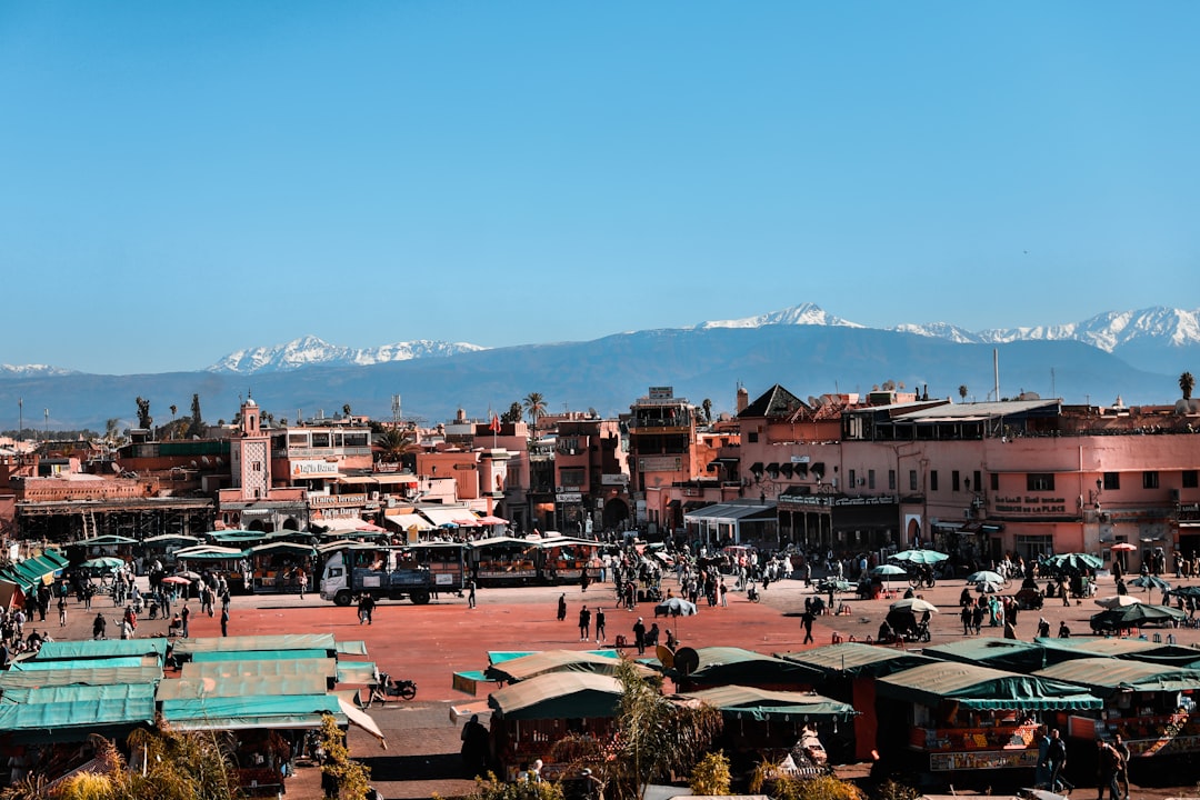 Vibrant Marrakech souk with lanterns and textiles