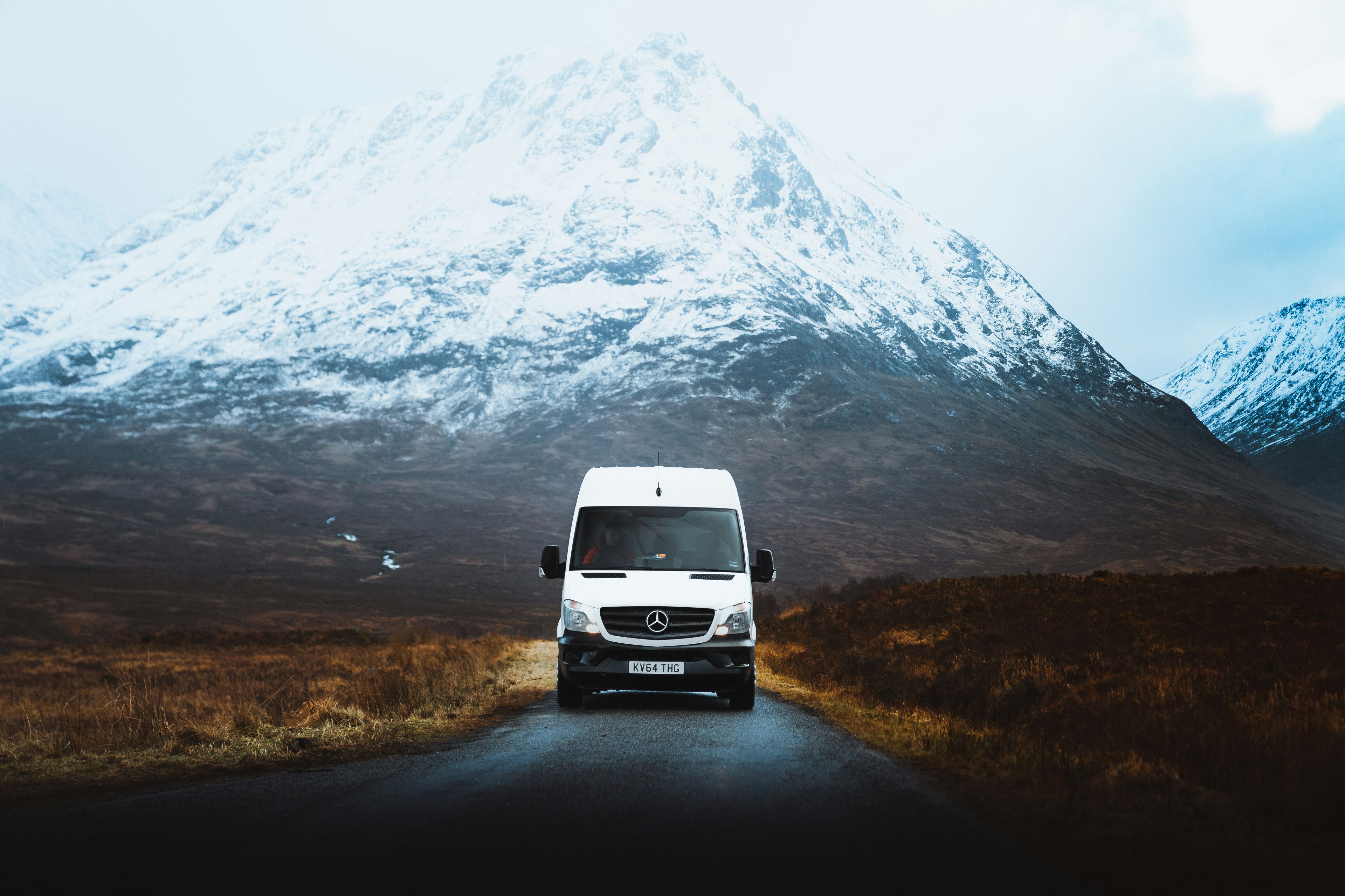 Large van on a mountain road