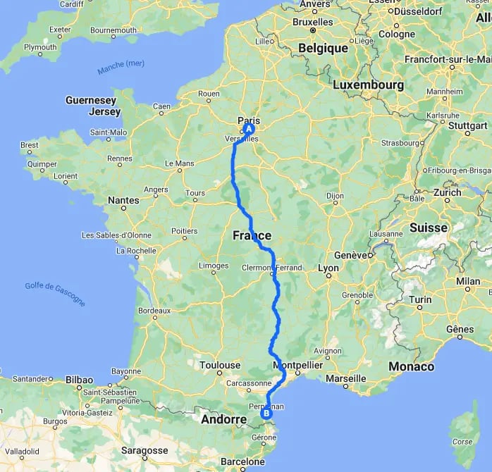 Trajet Paris-Perpignan