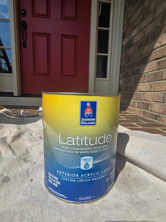 Sherwin Williams Latitude used to paint the exterior door of a home in Bedford in their Red Bay color.