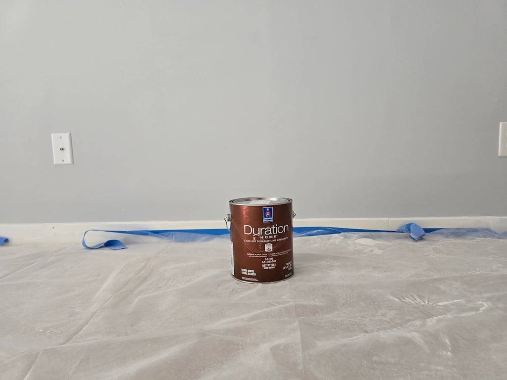 Duration Home interior satin used on interior gray colored walls in Raleigh, NC.
