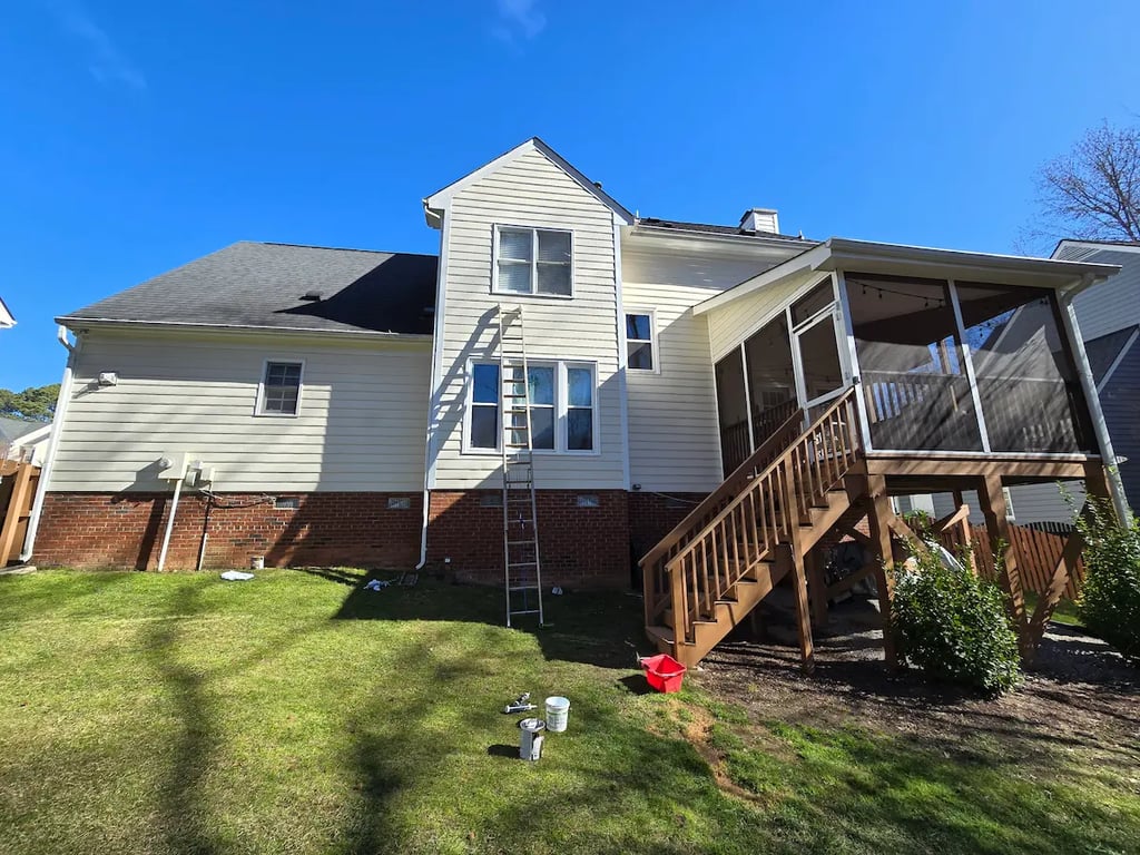 Rear porch and steps finish staining with TWP (Total Wood Protection).