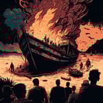 icodeforlove_Boat_on_fire_on_Thailand_shore_with_a_close-up_of__ab4425f9-76ad-4836-ac0a-e0553e5e7421