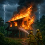 Maha Sarakham Lightning Strike: House Engulfed in Flames During Intense Thunderstorm image