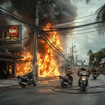 Phuket Blaze Near Burger King: Electrical Malfunction Sparks Fire on Kata Road image