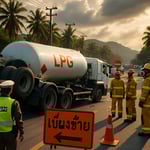 Dramatic Detour on Phetkasem Road: Prachuap Khiri Khan's LPG Truck Ordeal image