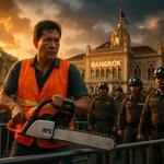 Chainsaw Protest at Government House: Chalerm's Fight for Justice Over Unpaid Wages image