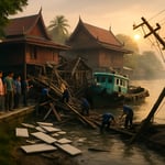 Koh Kret Tugboat Collision on Chao Phraya Damages Riverside Homes, 10M Baht Loss image