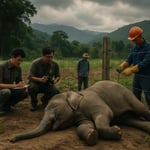 Young Elephant Electrocuted by Illegal Electric Fence Near Kaeng Krachan, Phetchaburi image