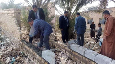 مدير و4 حراس يعيدون بناء جدار مدرسة “أجنادين” في قضاء الشامية