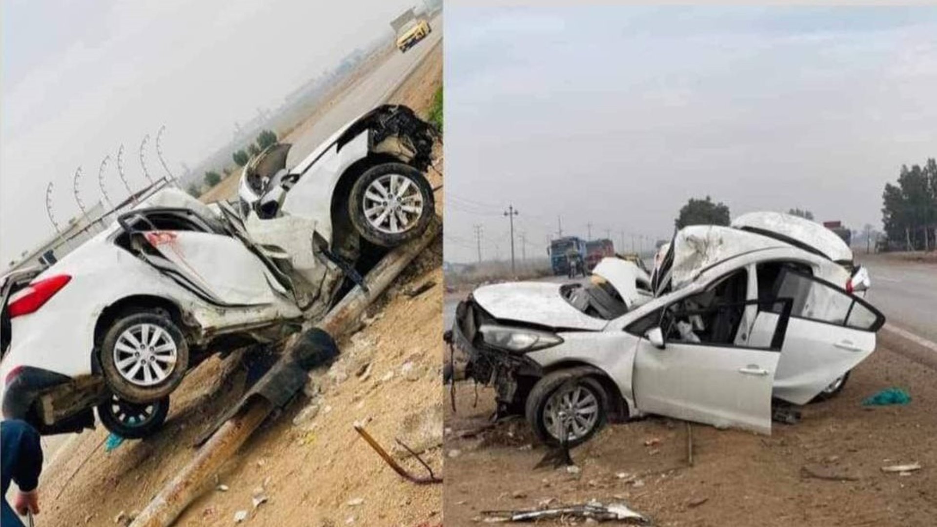 حادث مروع على طريق الديوانية النجف.. سيراتو تصدم عمود كهرباء والحصيلة 3 مصابين