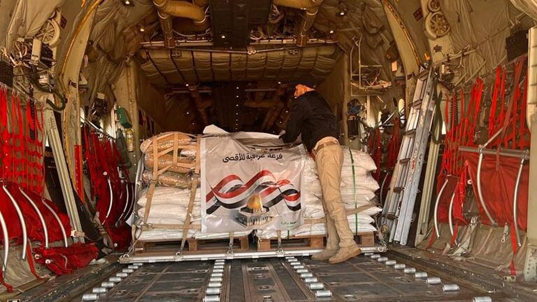 شحنة جديدة من المواد الغذائية والإغاثية.. العراق يواصل نقل المساعدات إلى غزة (صور)