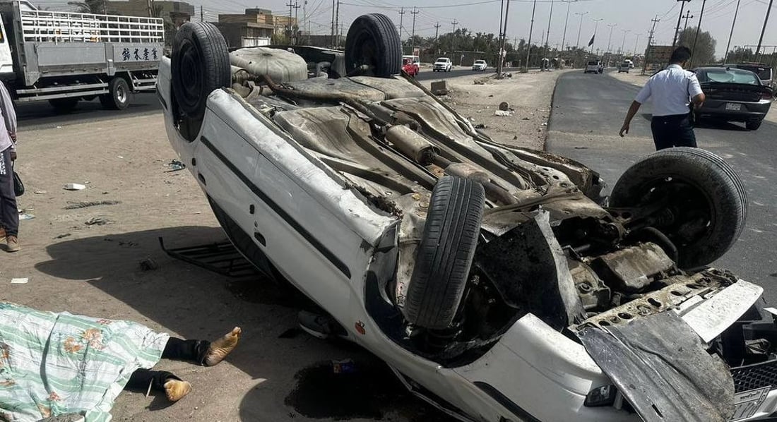 صور: انقلاب “سمند” ومصرع سائقها في حي الرسالة شمالي البصرة