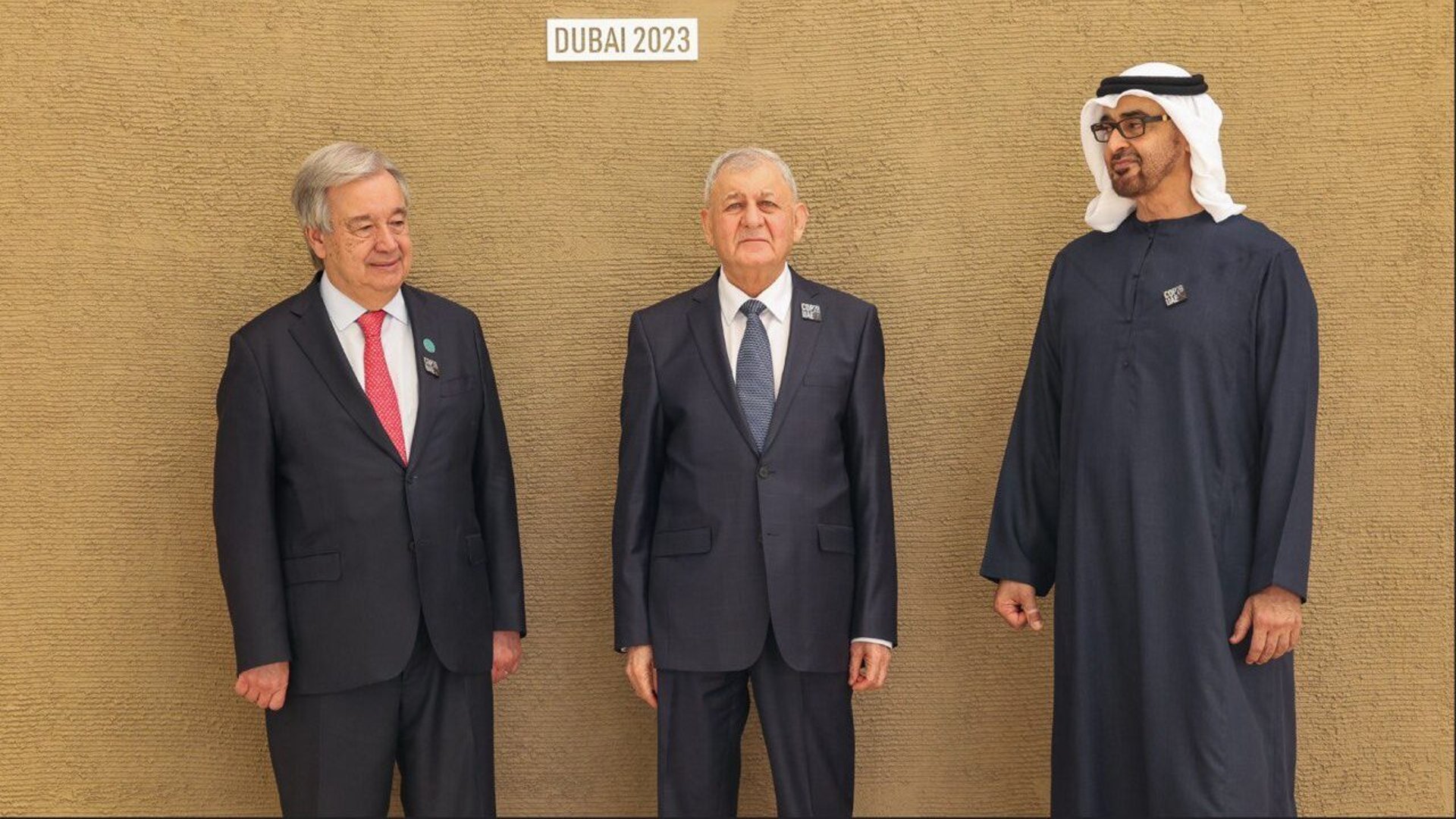 صورة: الرئيس رشيد يتوسط غوتيريش وبن زايد في إكسبو دبي
