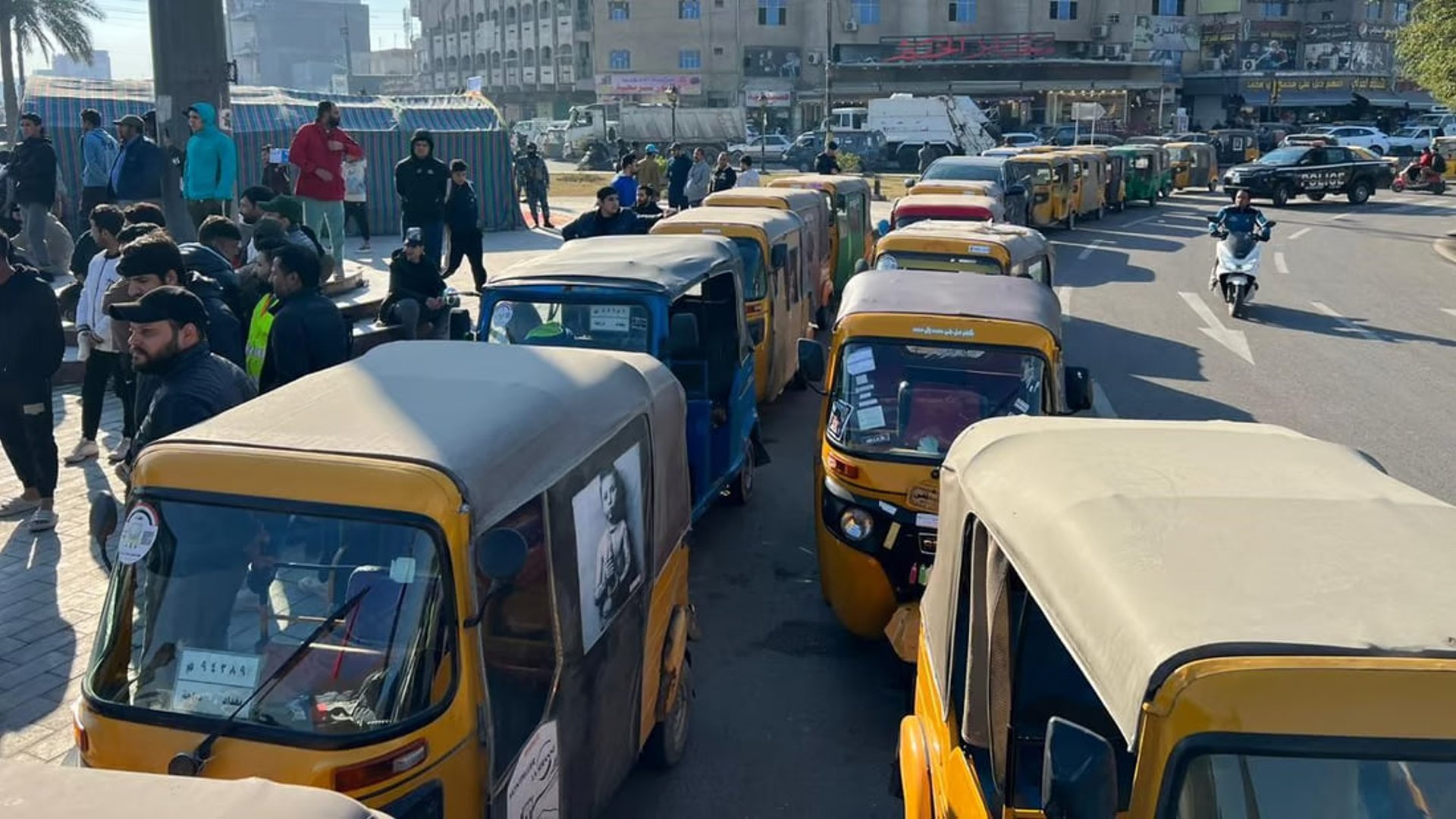 Motorcycle and tuk-tuk owners protest in Baghdad