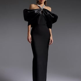 Red Maxi Halter Sleeveless Backless Formal Evening Dress Elegant Rhinestone Off Shoulder Large Bow Gala Dress for Women